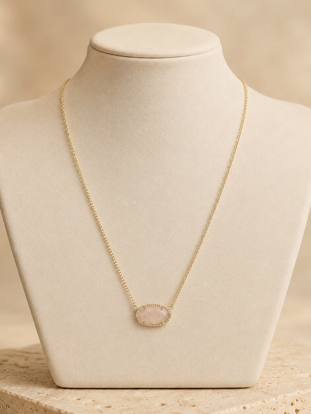 Kendra Scott Gold Necklace with Pale Pink Oval Stone